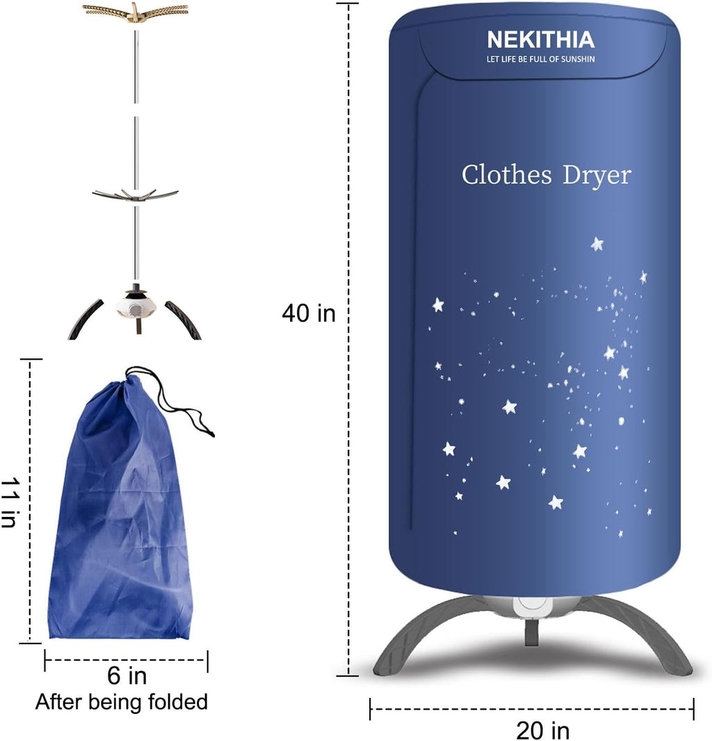 Portable Clothes Dryer, 900W Fast Drying & Large Load Capacity Blue
