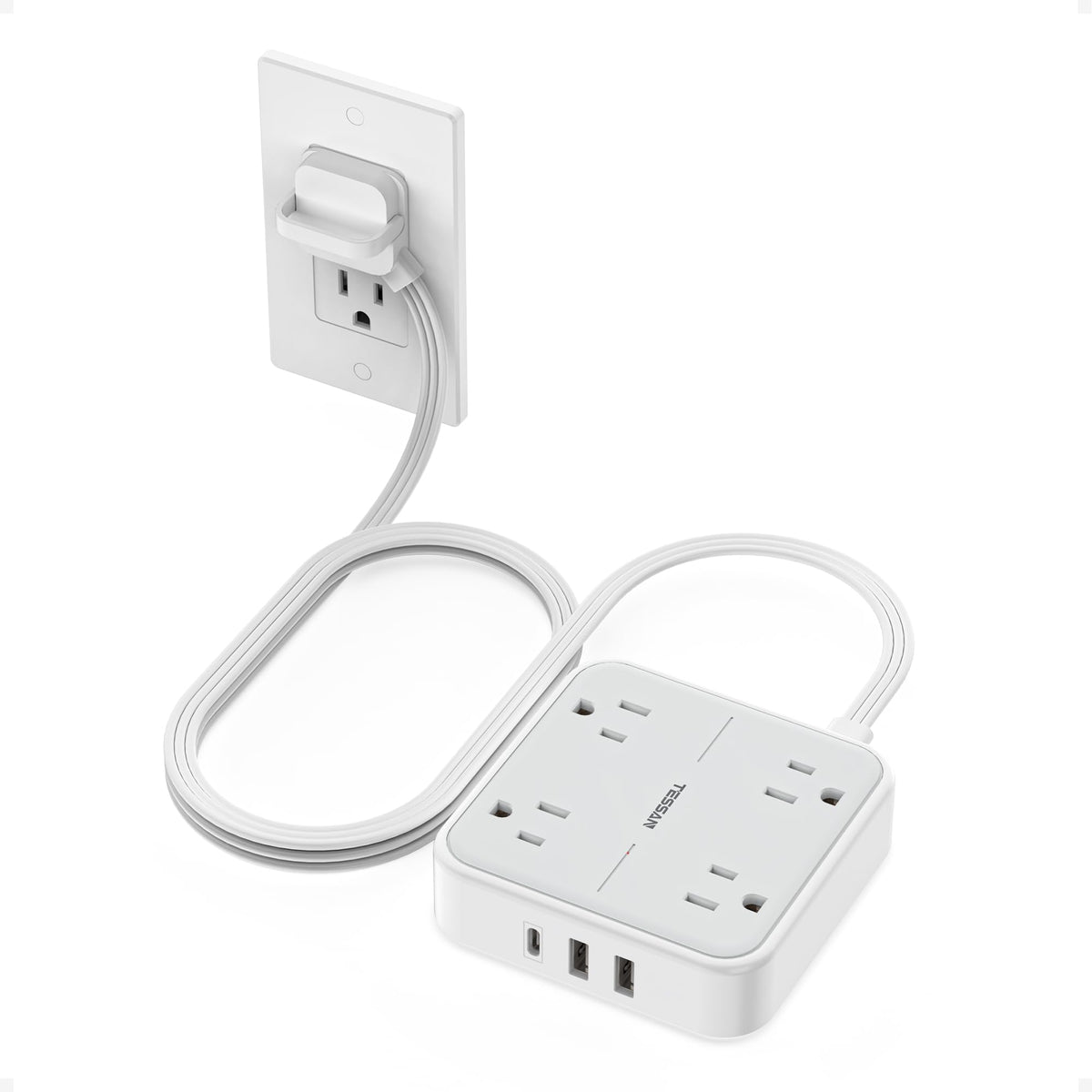TESSAN PD 20W Surge Protector Extension Cord 5Ft, Flat Plug Power Strip