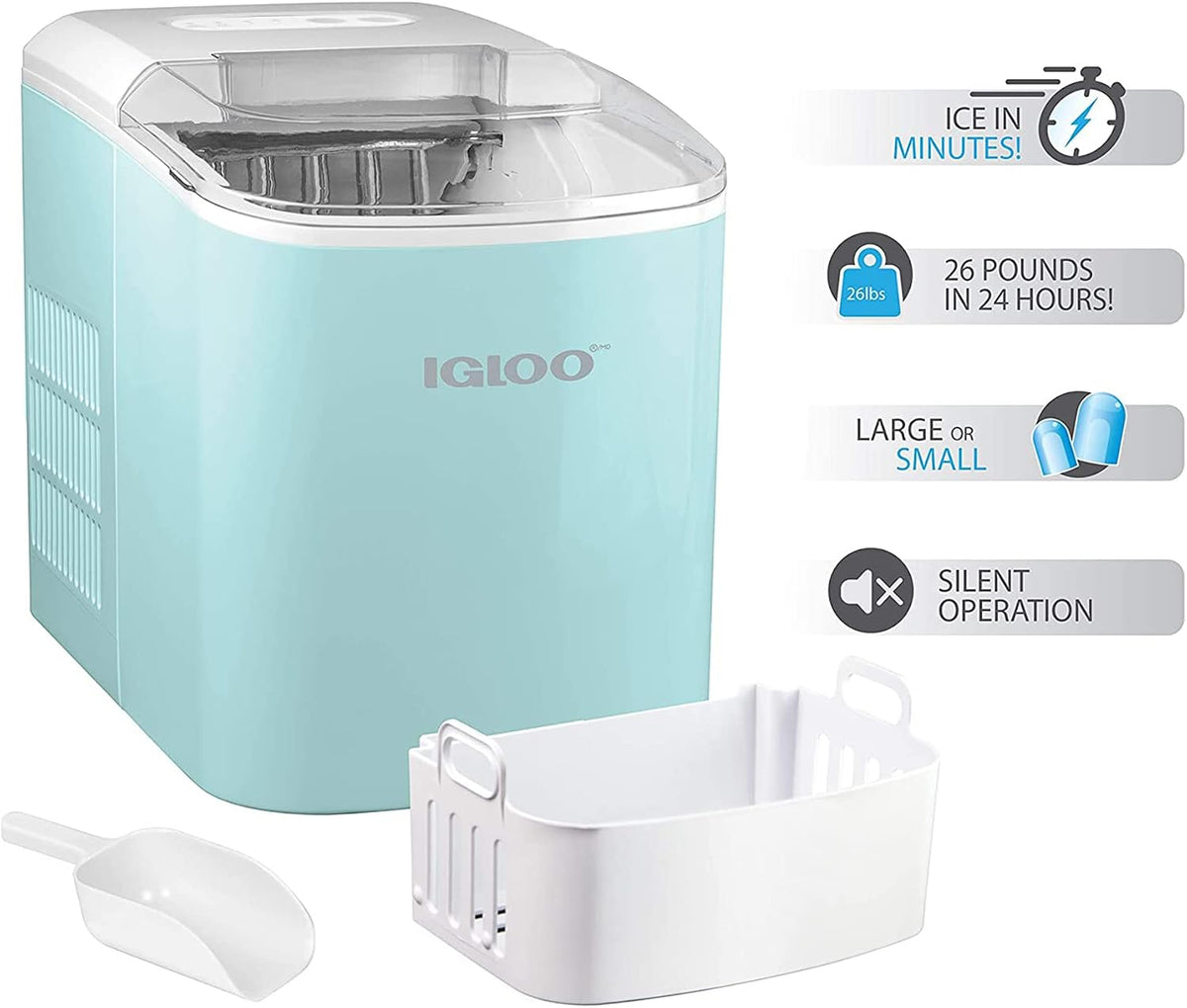 Igloo Ice Maker Countertop, Portable Ice Maker with Handle, 26lbs, Black