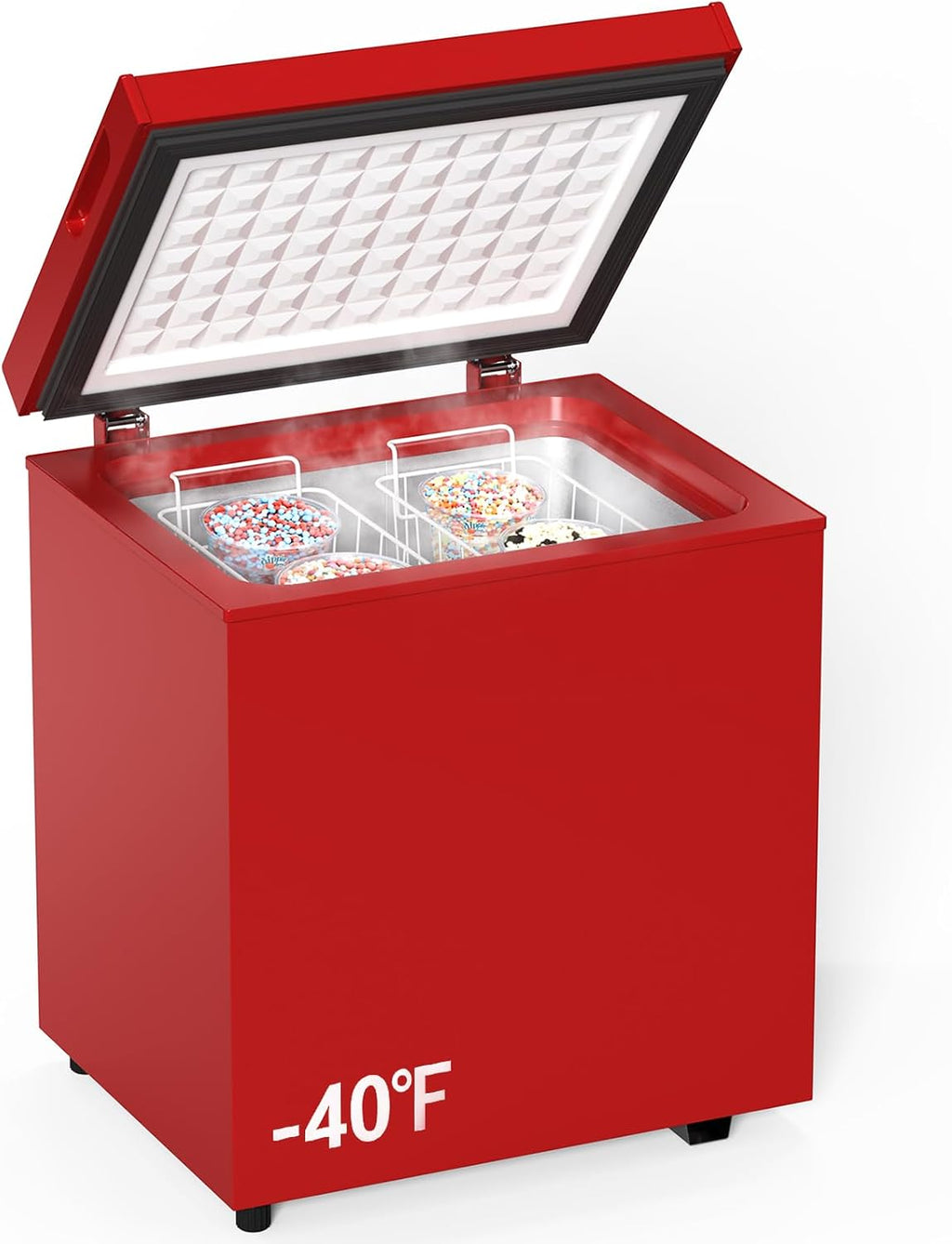 Chest Freezer Low temperature quick freeze 14℉ to -40℉ Compact Freezer - 2 Removable Baskets Match Day Parties, Home Bar Game Day &Beaded Ice Cream & Frozen Storage (Red, 1.8 Cubic Feet)