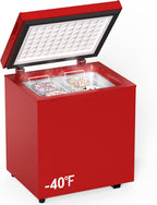 Chest Freezer Low temperature quick freeze 14℉ to -40℉ Compact Freezer - 2 Removable Baskets Match Day Parties, Home Bar Game Day &Beaded Ice Cream & Frozen Storage (Red, 1.8 Cubic Feet)