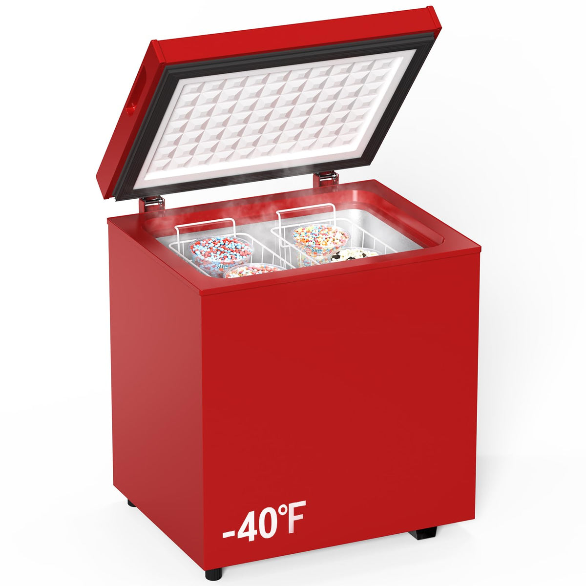 Chest Freezer Low temperature quick freeze 14℉ to -40℉ Compact Freezer - 2 Removable Baskets Match Day Parties, Home Bar Game Day &Beaded Ice Cream & Frozen Storage (Red, 1.8 Cubic Feet)
