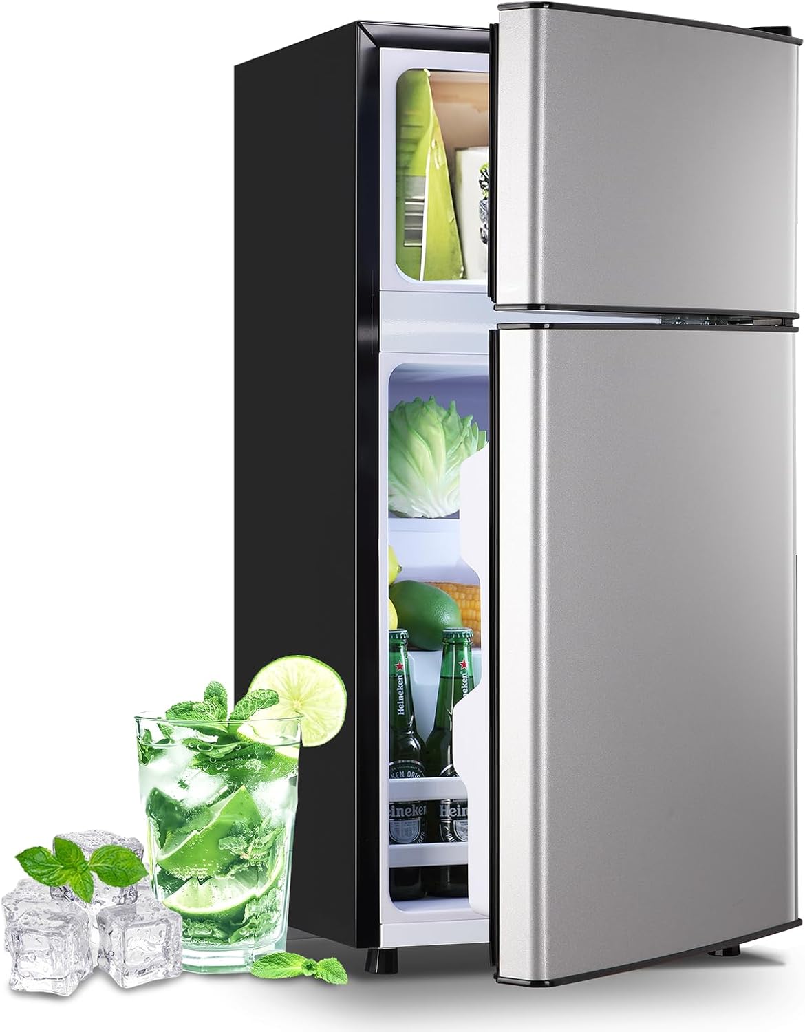 DEMULLER 2.4 Cu.Ft Small Refrigerator with Freezer Mini Fridge Removable Plastic Shelves Ideal for Apartment, Dormitory, Baby Pink