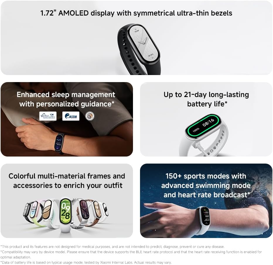 XIAOMI Smart Band 10, Fitness Tracker for Men Women, 21-day battery, White