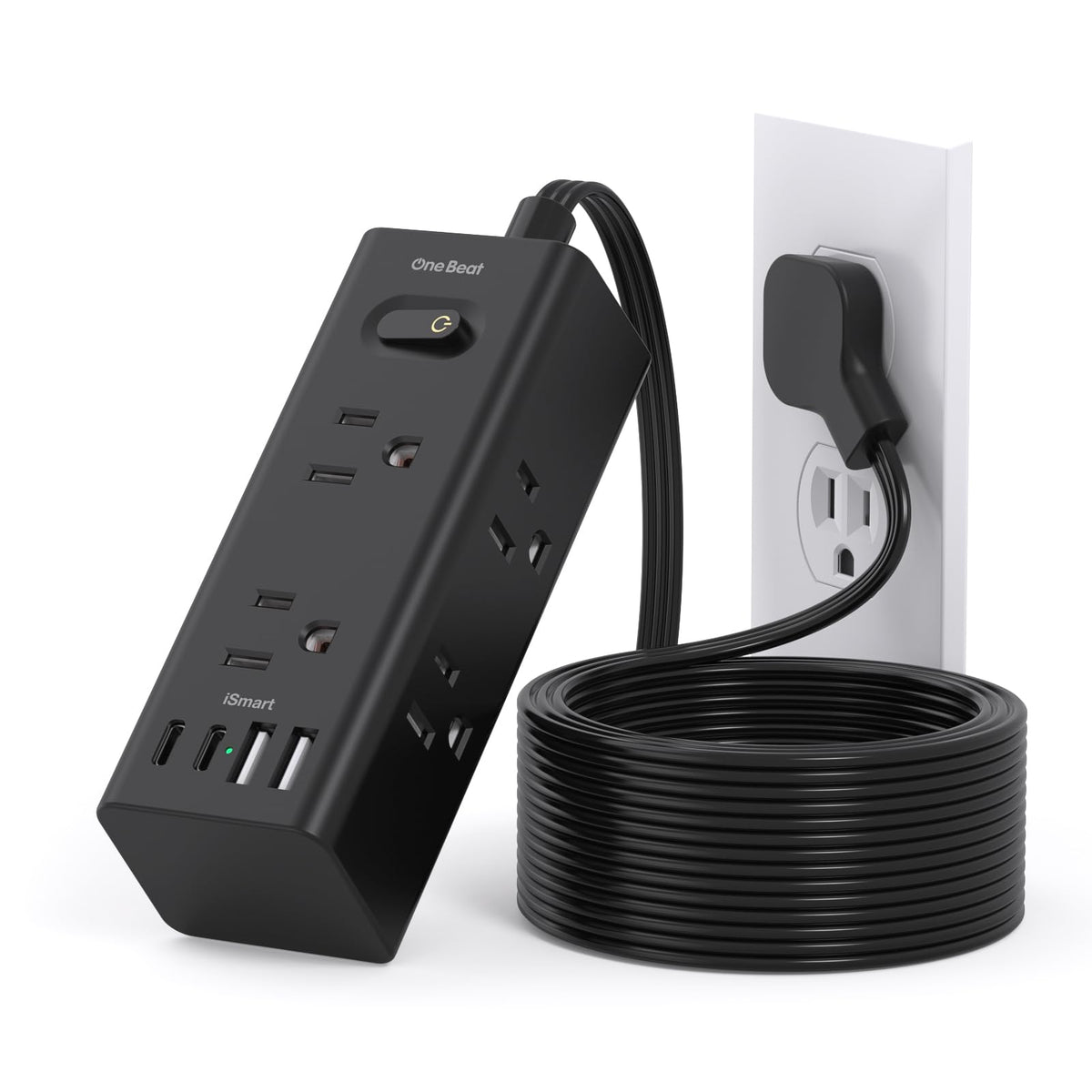 One Beat 10Ft Extension Cord with Multiple Outlets,Flat Plug Power Strip