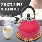 2.5L Stainless Steel Whistling Kettle - Suitable for Fishing, Camping, Hiking, Indoor & Outdoor | Camping Kettle for Gas Stove, Electric Stove, Camp Fire | Lightweight, Fast Boil, Phenolic Handle