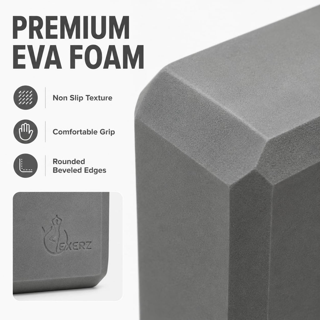 EXERZ Yoga Blocks 2pcs Gym Bricks -Comfortable Fitness Yoga Bricks, Anti-Slip, Lightweight and Travel Friendly Pilates Practice