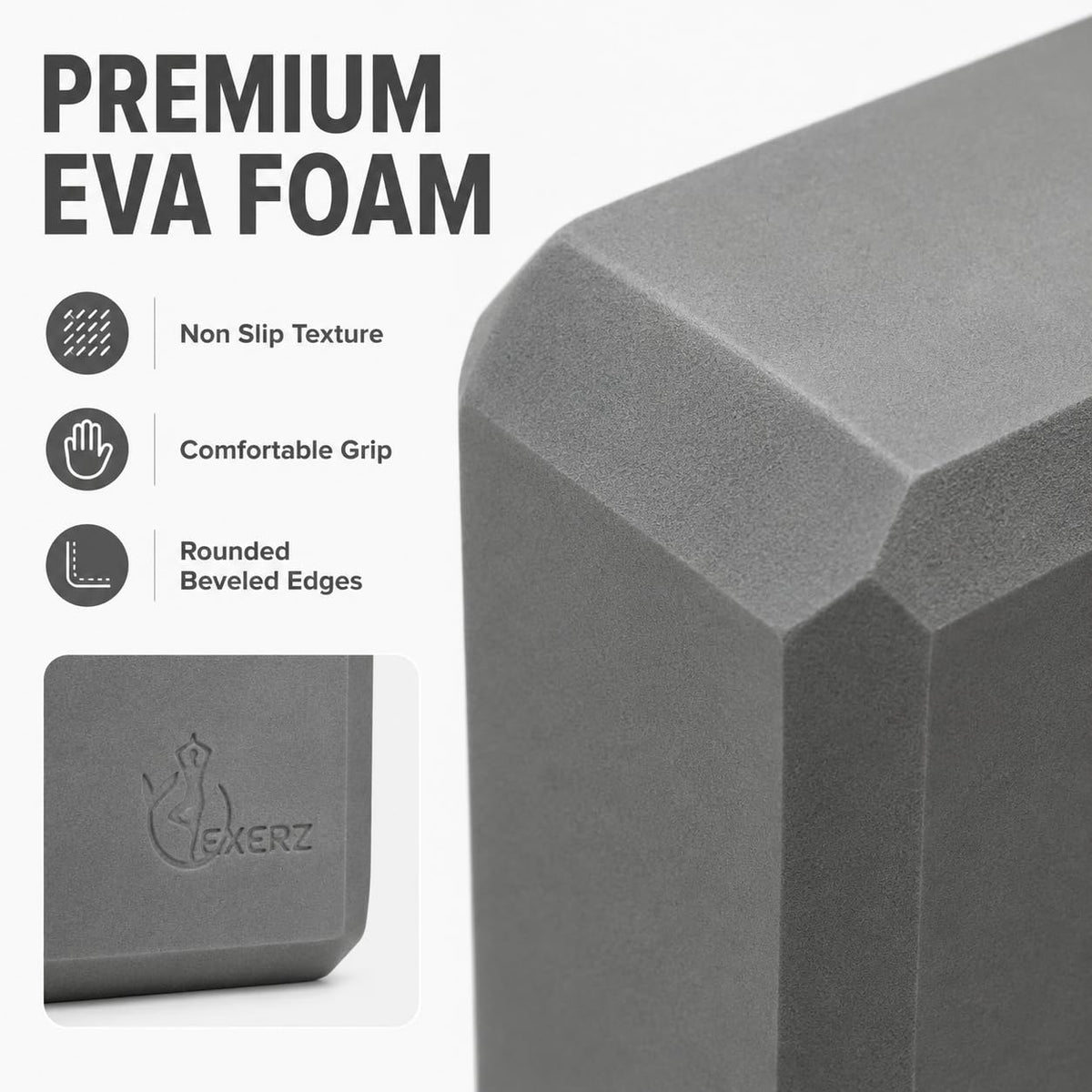 EXERZ Yoga Blocks 2pcs Gym Bricks -Comfortable Fitness Yoga Bricks, Anti-Slip, Lightweight and Travel Friendly Pilates Practice