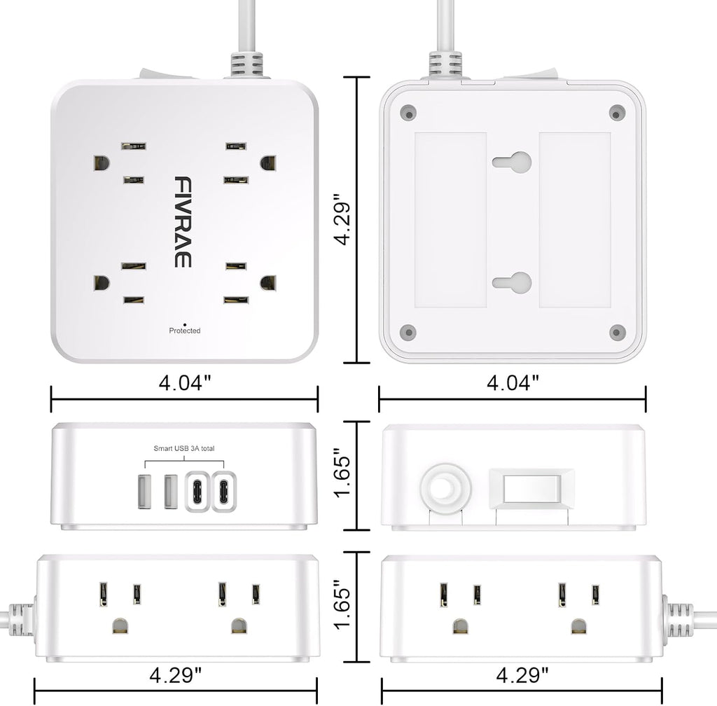 10Ft Extension Cord with Multiple Outlets, 8 Outlets and 4 USB Ports