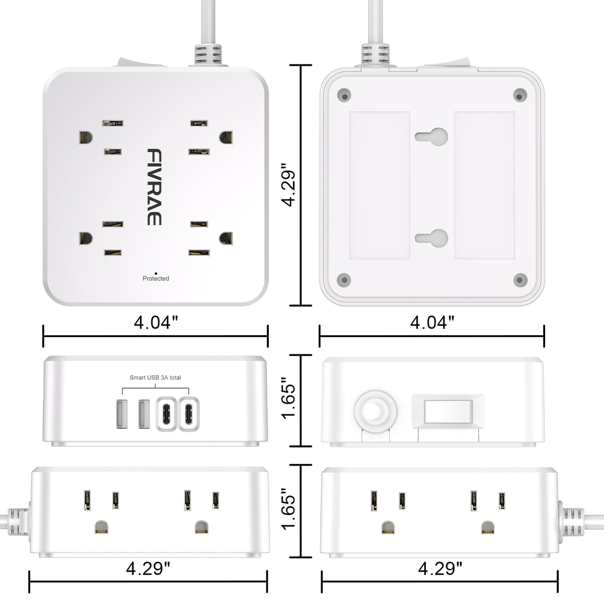 10Ft Extension Cord with Multiple Outlets, 8 Outlets and 4 USB Ports