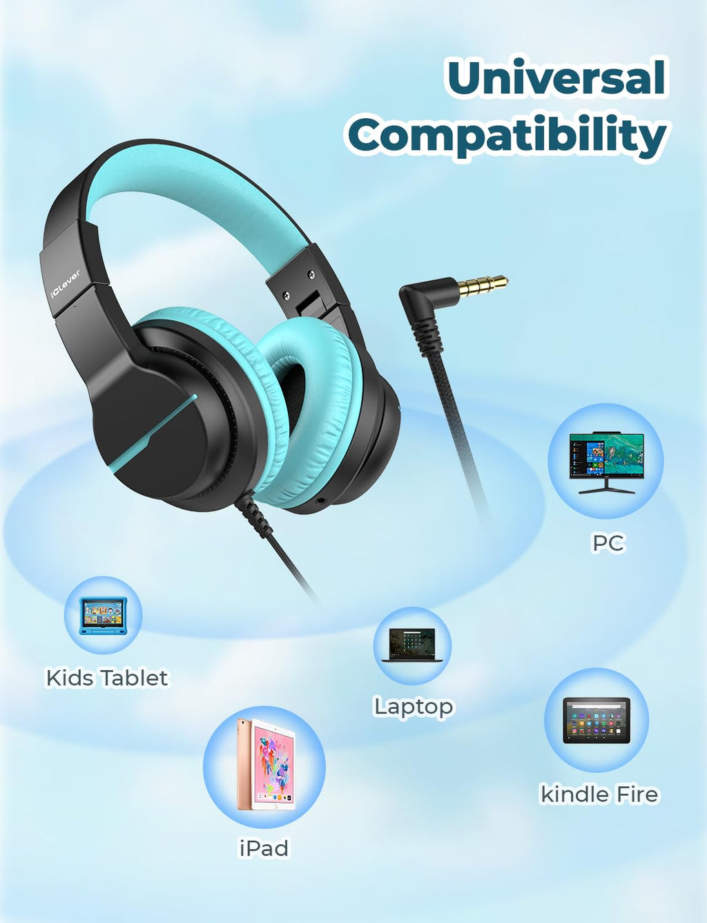 iClever HS19 Kids Headphones with Cord, Toddler Headphones for Boys Girls