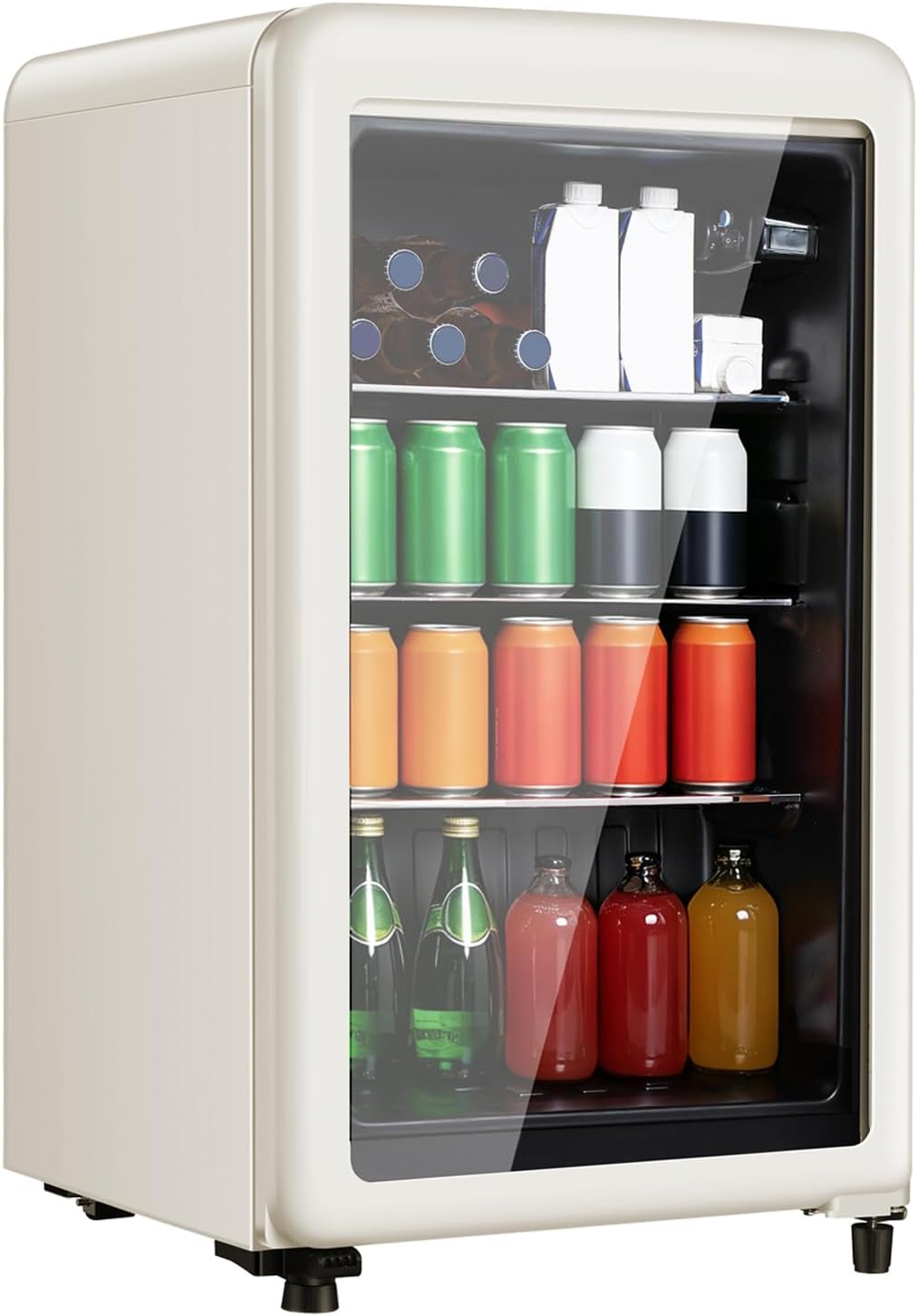 HAILANG 130 Can Retro Beverage Refrigerator, Fridge with Glass Door, White