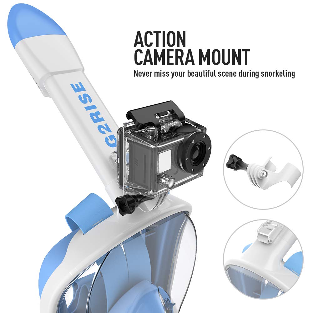 G2RISE SN01 Full Face Snorkel Mask with Detachable Camera Mount, Anti-Fog and Foldable Design, Advanced Breathing System for a Safe Adults/Kids Snorkeling Experience