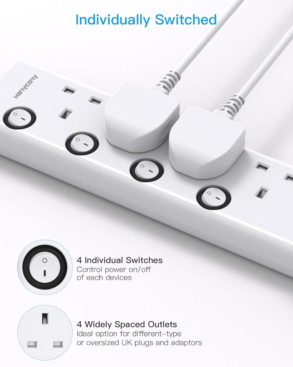 Extension Lead with USB Slots(2 USB C), 4 Way Plug Extension Socket, 1.8M