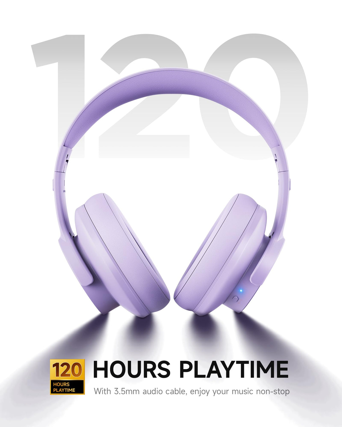 Picun B8 Wireless Bluetooth Headphones, 120H Playtime, 3EQ Modes, Black