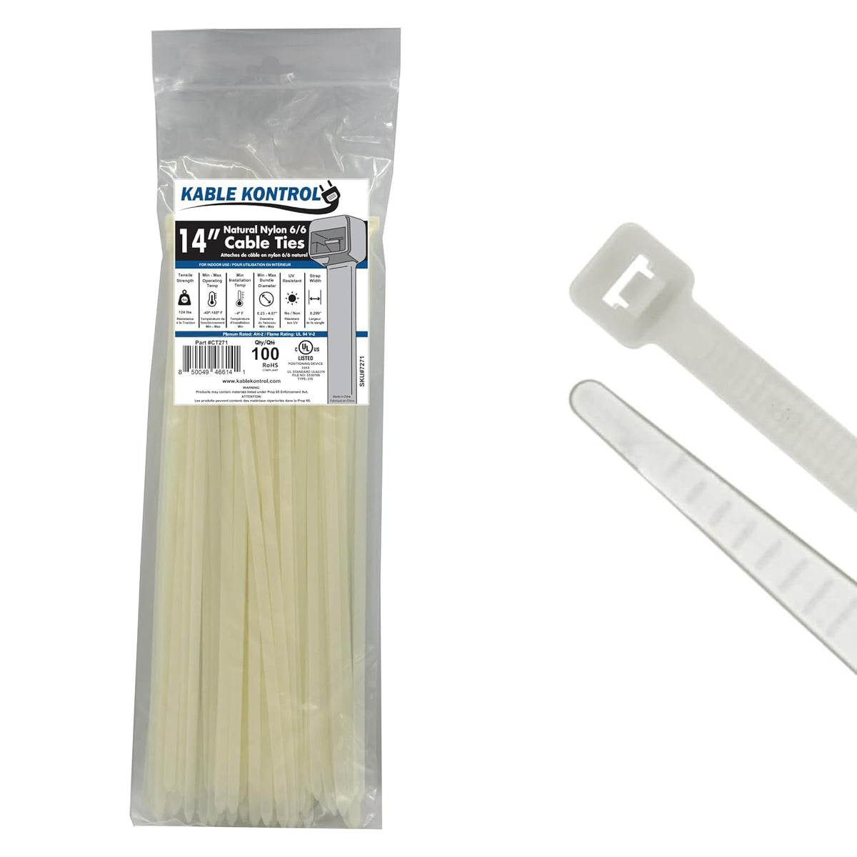 Kable Kontrol Cable Zip Ties, 4 Inch, 100 Pcs, 18lbs Test, Gray