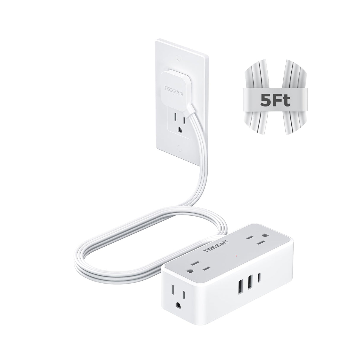TESSAN Extension Cord 10 FT, Power Strip with 900J Surge Protection, Grey