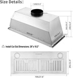 Range Hood Insert 30 inch,Stainless Steel Kitchen Vent Hood 600CFM,Built-in Kitchen Stove Hood w/Front Button Controls and Front LED Lights,Baffle Filters,Ducted/ductless Convertible Duct