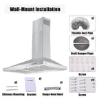 Wall Mount Range Hood 30 inch, 900 CFM Stainless Steel Kitchen Hood