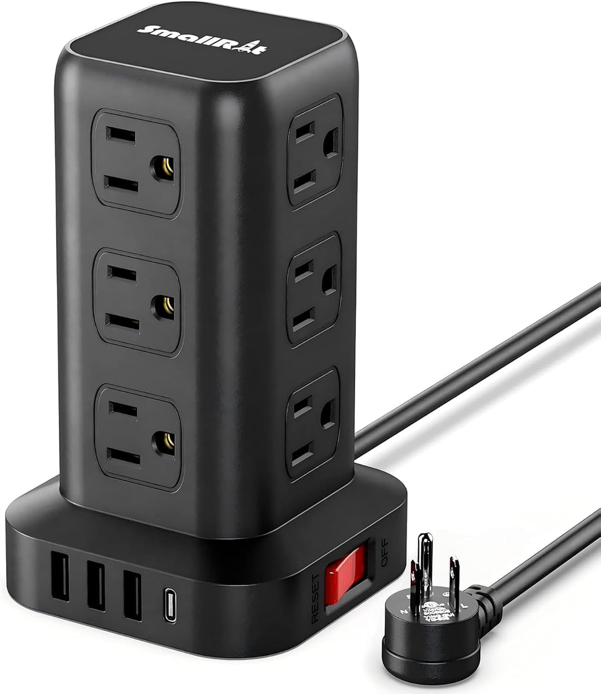 Extension Cord with Multiple Outlets, SMALLRT Power Strip Tower, PD 20W USB C, Outlet Extender with USB Ports 12 AC Outlets, 6.5FT Extension Cord for Home Office, Overload Protection