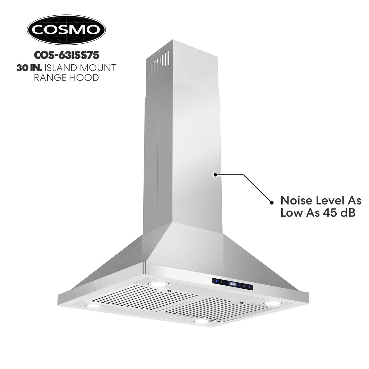 30 in. Lumin Coll 380 CFM Ducted Island Range Hood, LED, Stainless Steel