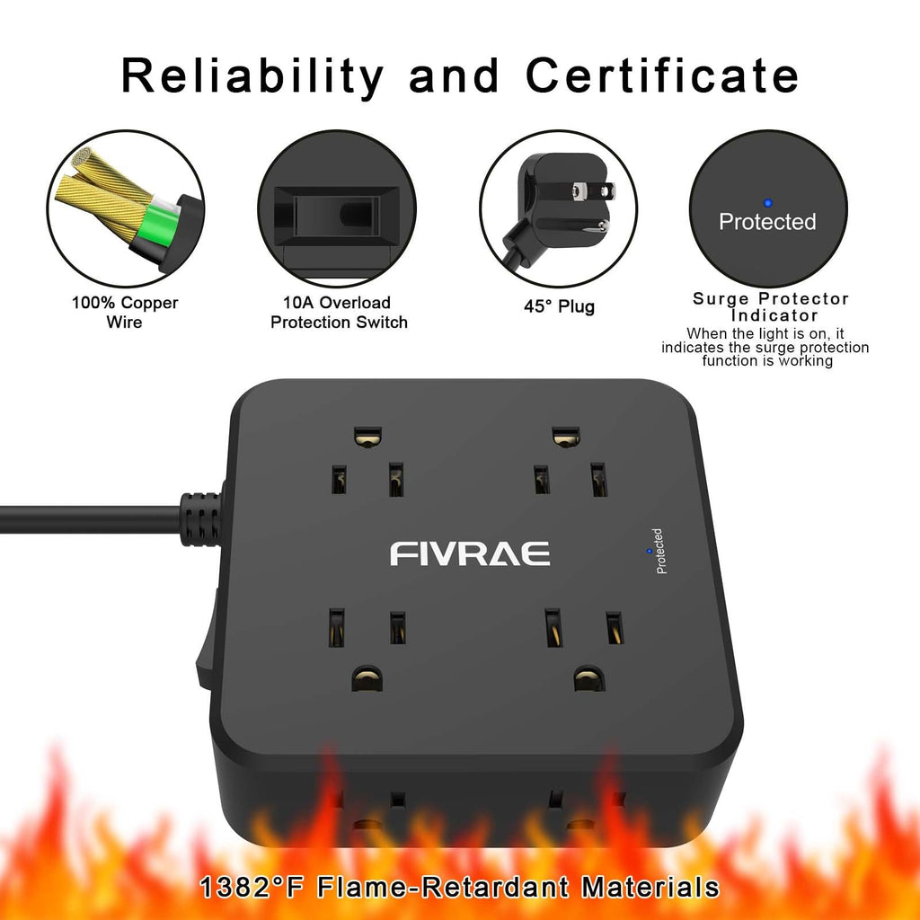10Ft Extension Cord with Multiple Outlets, 8 Outlets and 4 USB Ports