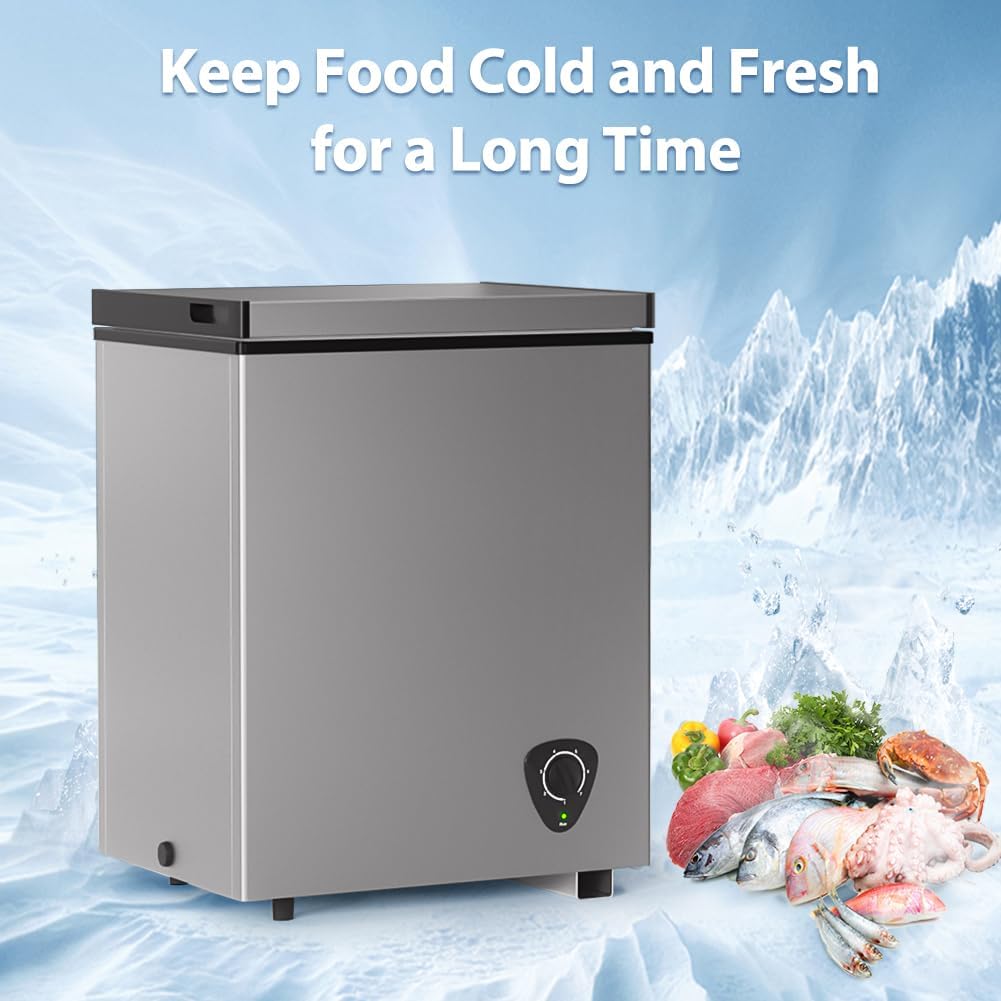 4.0 Cu.Ft Chest Freezer - 7-Temp Adjustable Deep Freezer, Ultra Quiet, Energy Saving, Removable Basket, Compact Small Deep Freezer for Apartments/Garage/Office/Kitchen, Gray