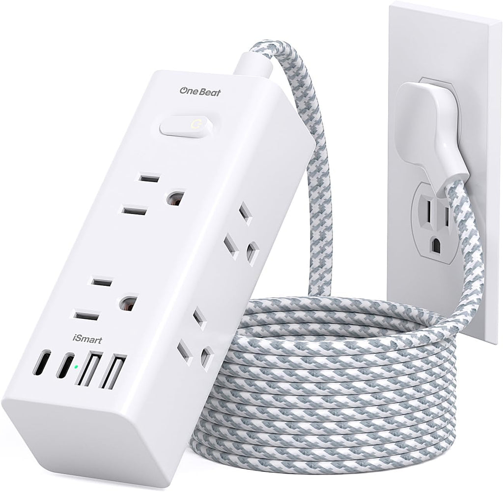 One Beat Surge Protector Power Strip, 5 Ft Flat Plug Extension Cord, 900J