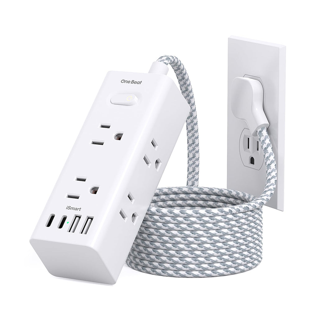 One Beat Surge Protector Power Strip, 5 Ft Flat Plug Extension Cord, 900J