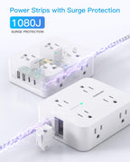 HANYCONY Surge Protector Power Strip, 10 Ft Braided Extension Cord, 1080J
