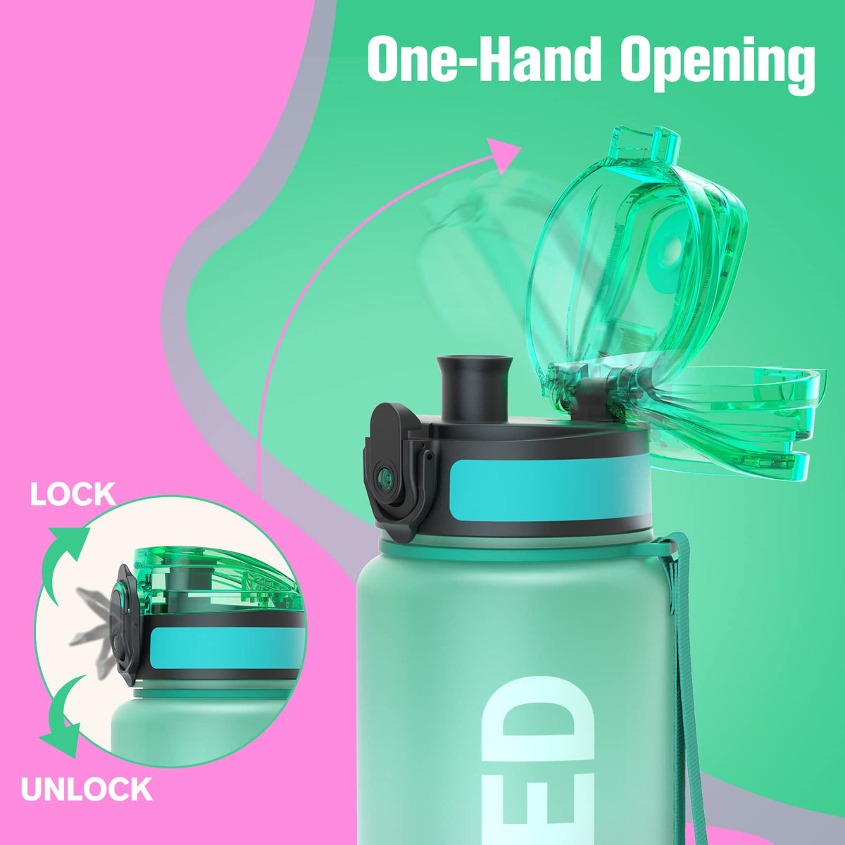 Sahara Sailor Water Bottle 1L, Leakproof Tritan Bottle with Time Marker