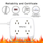 6 Ft Surge Protector Power Strip - YISHU 8 Widely Outlets with 4 USB Ports, 3 Side Outlet Extender with 6 Feet Flat Extension Cord, Ultra Flat Plug, Wall Mount, Desk USB Charging Station, ETL, Black