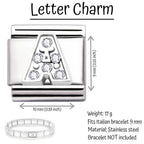A-Z Letter Cubic Zirconia Italian Charm Links for 9mm Bracelets