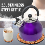 2.5L Stainless Steel Whistling Kettle - Suitable for Fishing, Camping, Hiking, Indoor & Outdoor | Camping Kettle for Gas Stove, Electric Stove, Camp Fire | Lightweight, Fast Boil, Phenolic Handle