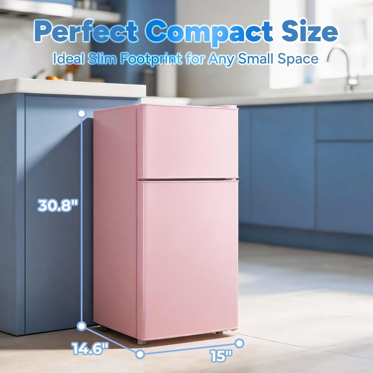 DEMULLER 2.4 Cu.Ft Small Refrigerator with Freezer Mini Fridge Removable Plastic Shelves Ideal for Apartment, Dormitory, Baby Pink