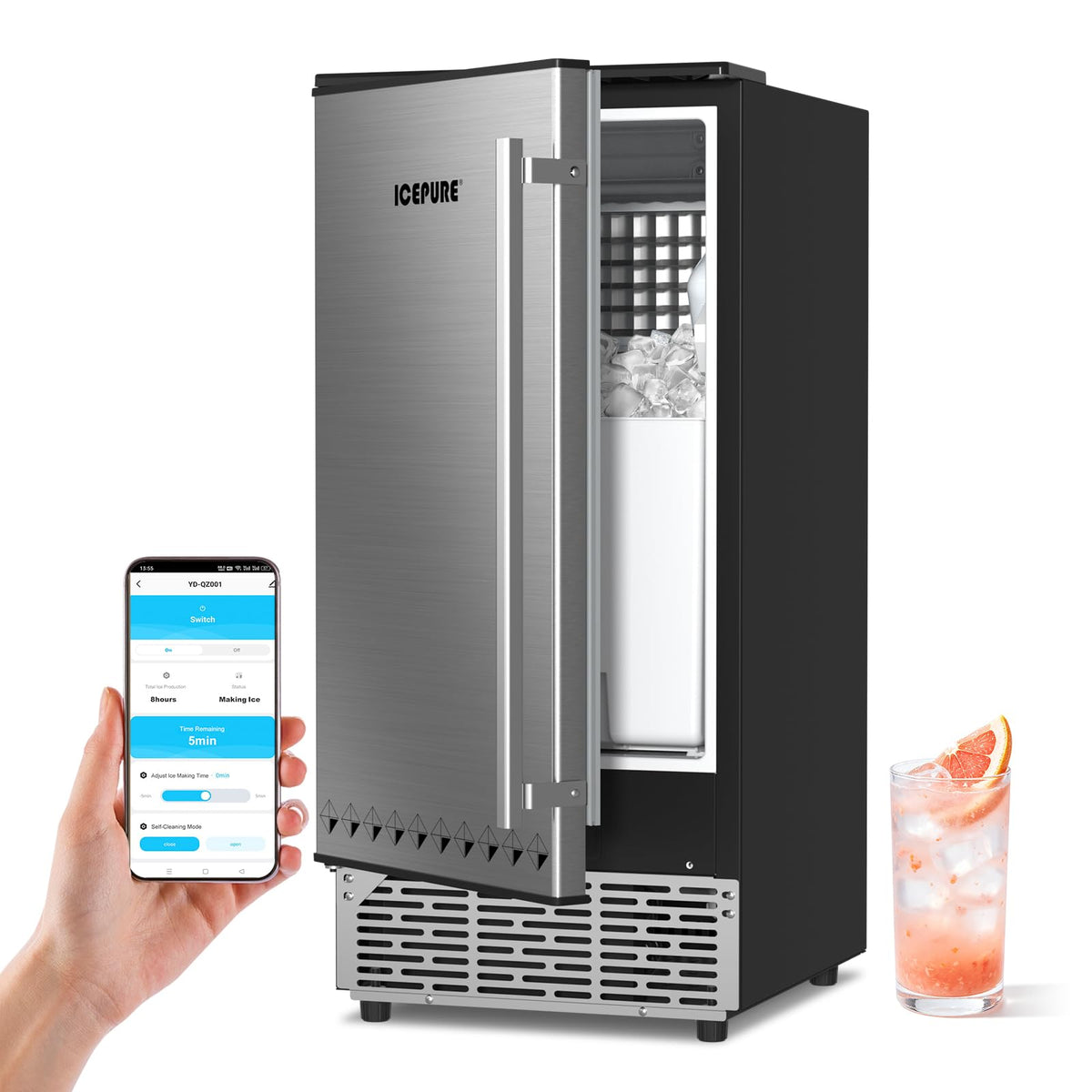 ICEPURE Nugget Ice Makers Countertop with App, Portable Ice Machine