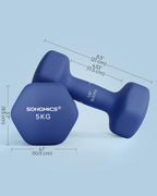 SONGMICS Hex Neoprene Dumbbells, 1/2/3/4/5KG Pair Weights for Fitness Training