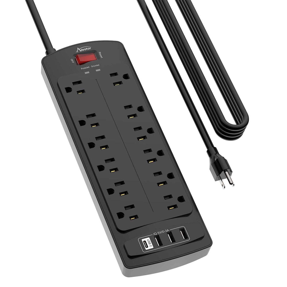 ALESTOR 6 Ft Surge Protector Power Strip with 12 Outlets and 4 USB Ports