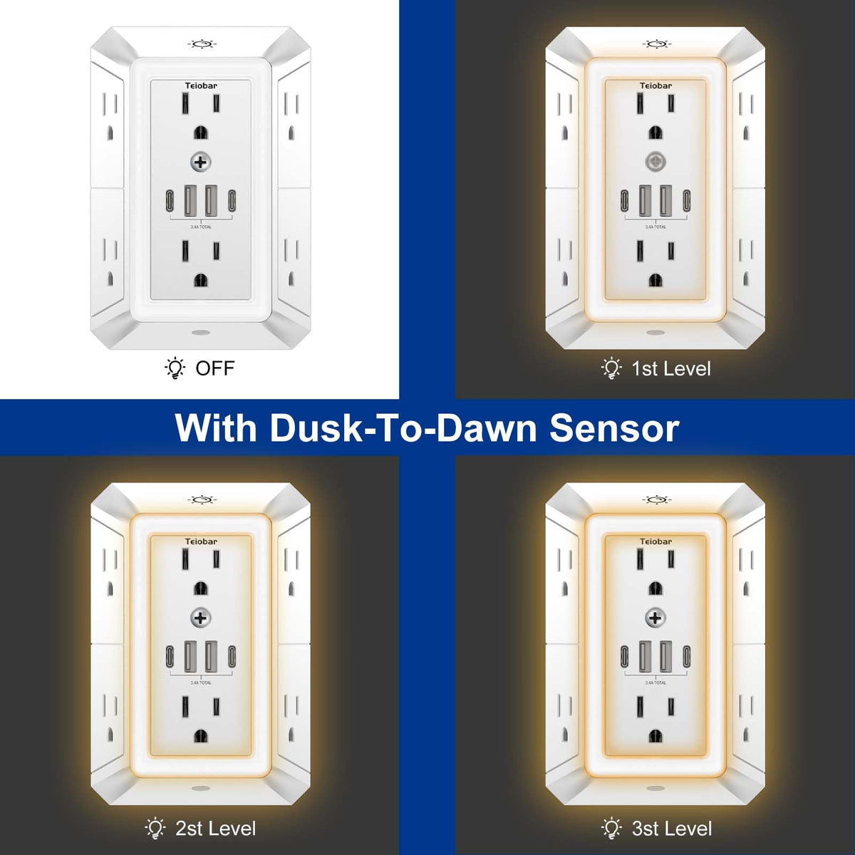 Multi Plug Wall Outlet Surge Protector with 6-Outlet & 4 USB Ports(2USB-C)