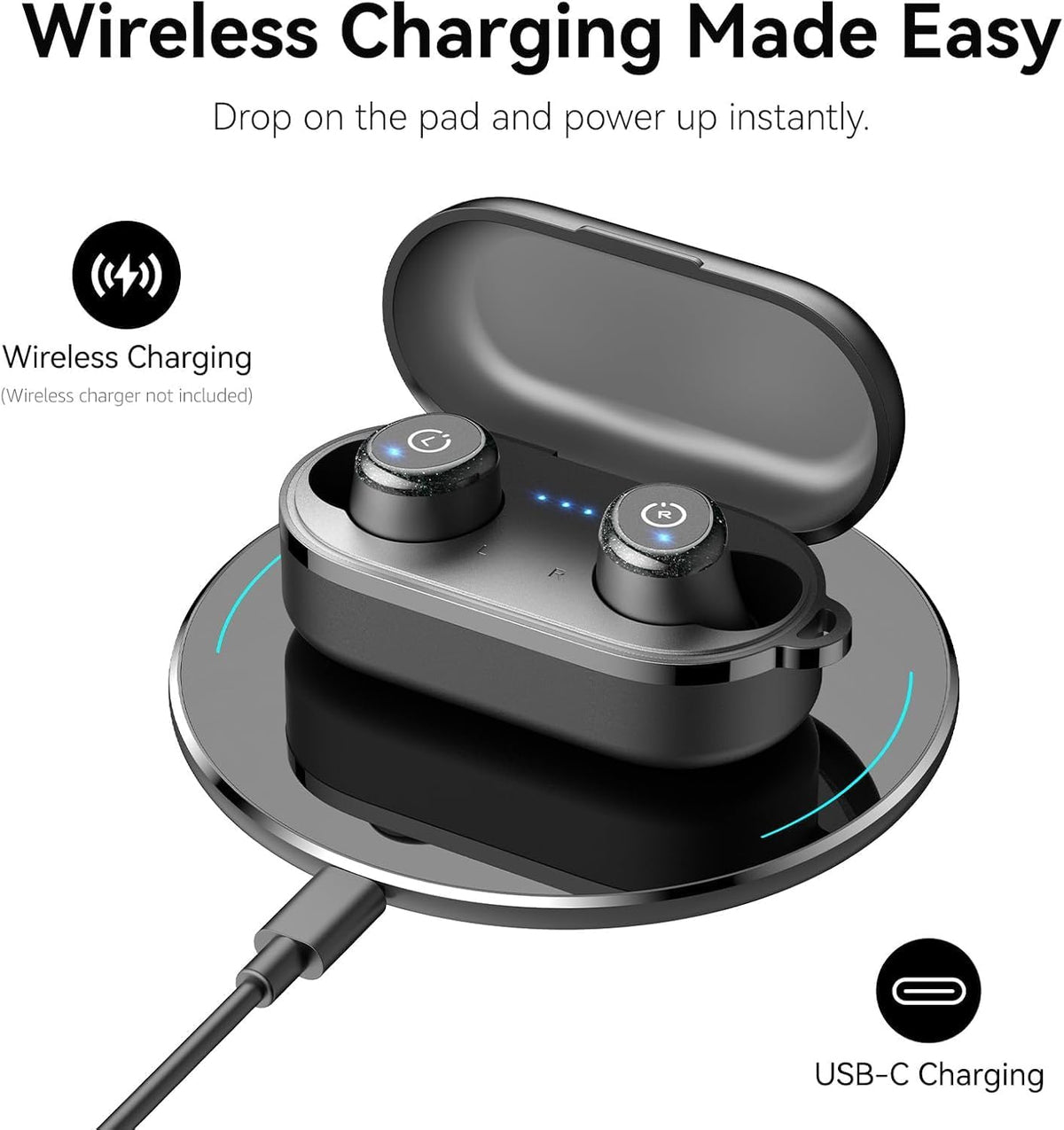 TOZO T10 Wireless Earbuds Powerful Bass Stereo Wireless Charging, APP, IPX8