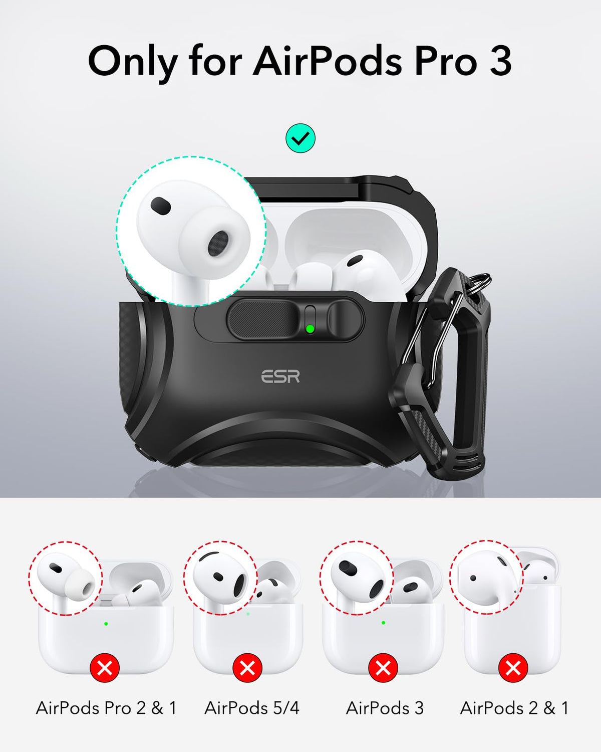 ESR for AirPods 5/4 Case, Compatible with MagSafe, Drop-Proof Lock, Black