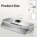 Tieasy Under Cabinet Range Hood 24 Inch, 400 CFM Stainless Steel Convertible Vent Hood with 2 Speed Exhaust Fan and Rocker Switch Control, Ducted/Ductless Kitchen Hood with Multiple Venting Options