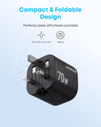 Anker Zolo 70W Fast usb c Charger, 4-Port Foldable Laptop Adapter Plug
