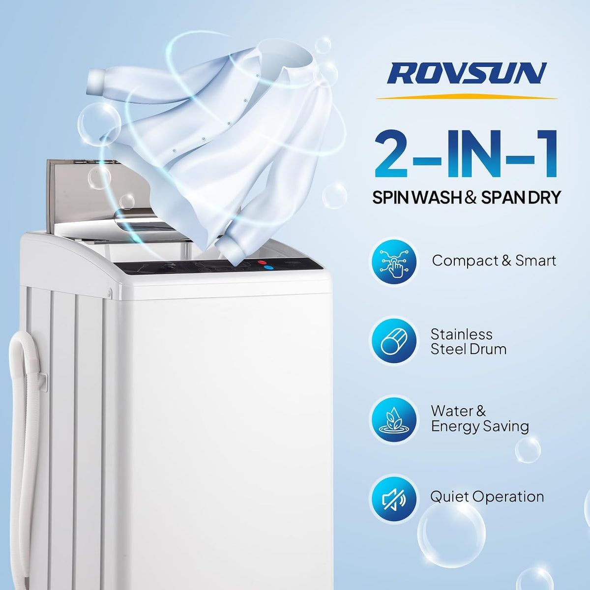 ROVSUN 25LBS Full-Automatic Washing Machine and 3.5CuFt Portable Clothes Dryer Set, Compact Laundry Washer and Dryer Combo Set with Stainless Steel Inner Tub, for Apartment, Dorms, Home