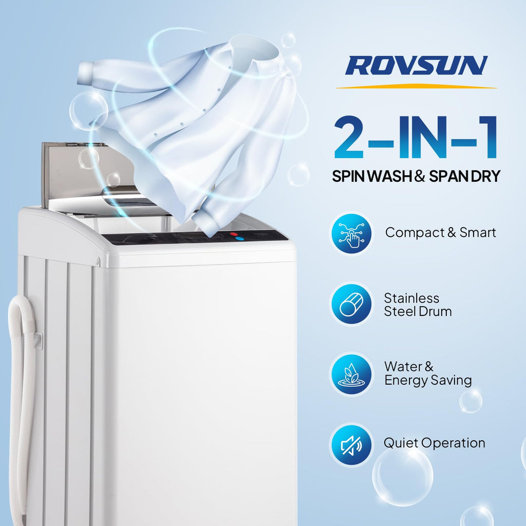 ROVSUN 25LBS Full-Automatic Washing Machine and 3.5CuFt Portable Clothes Dryer Set, Compact Laundry Washer and Dryer Combo Set with Stainless Steel Inner Tub, for Apartment, Dorms, Home