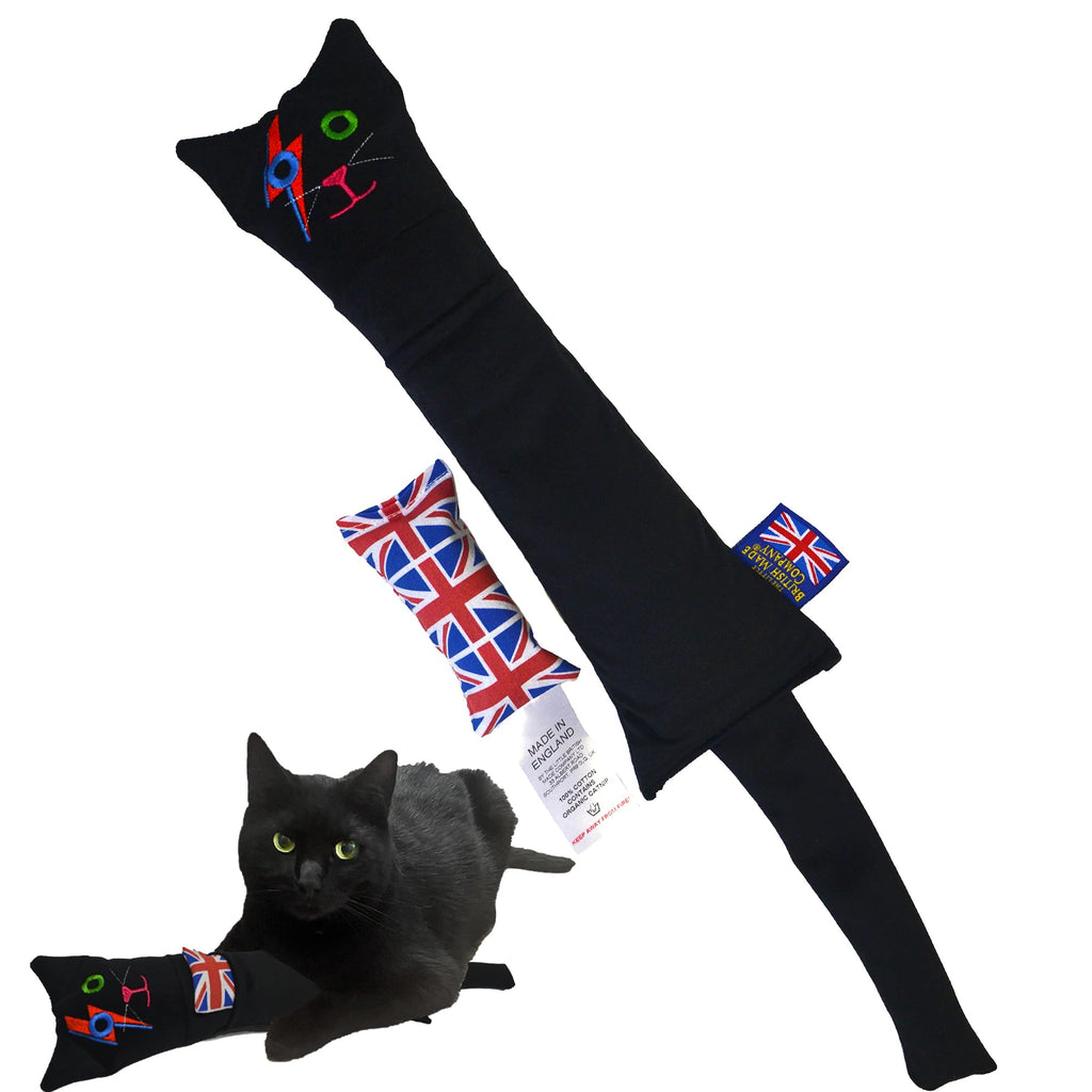 British-Made Refillable Catnip Kicker Toy – 50cm Plush Black Cat with Front Pocket & Bonus Catnip Refill Bag – Freshly Made in the UK, Durable & Eco-Friendly Fun (Black, Catnip, Refillable Cat Kicker)