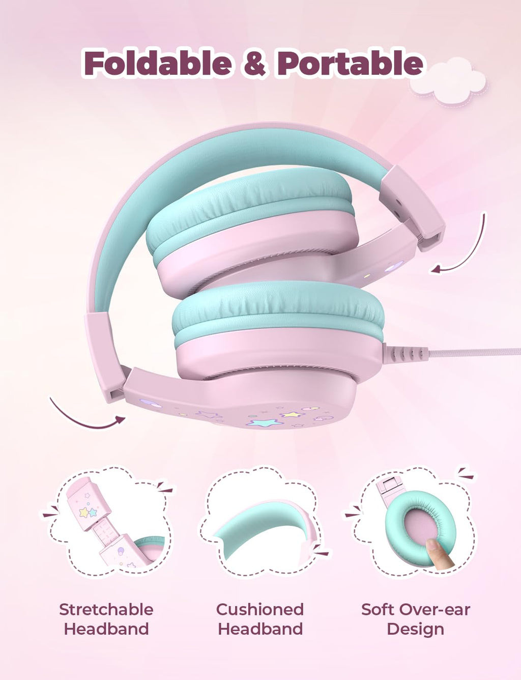 iClever HS19 Kids Headphones with Cord, Toddler Headphones for Boys Girls