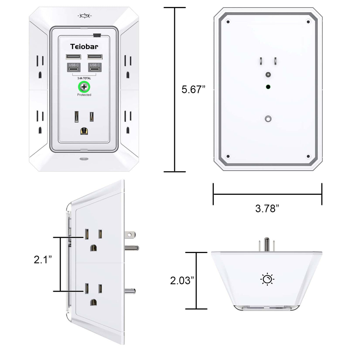Multi Plug Wall Outlet Surge Protector with 6-Outlet & 4 USB Ports(2USB-C)