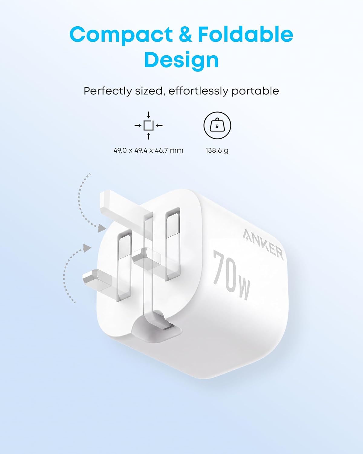 Anker Zolo 70W Fast usb c Charger, 4-Port Foldable Laptop Adapter Plug