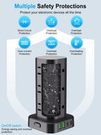 6FT Power Strip Tower with Wireless Charger,Surge Protector with 12 Outlets